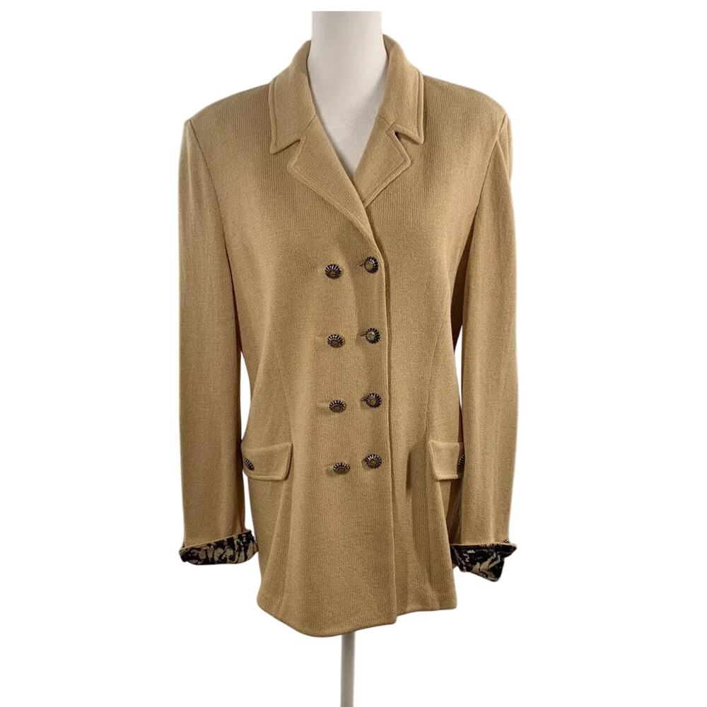 Vintage St. John Collection Santana Knit Blazer Jacket Beige Wool Sz 2 Classic